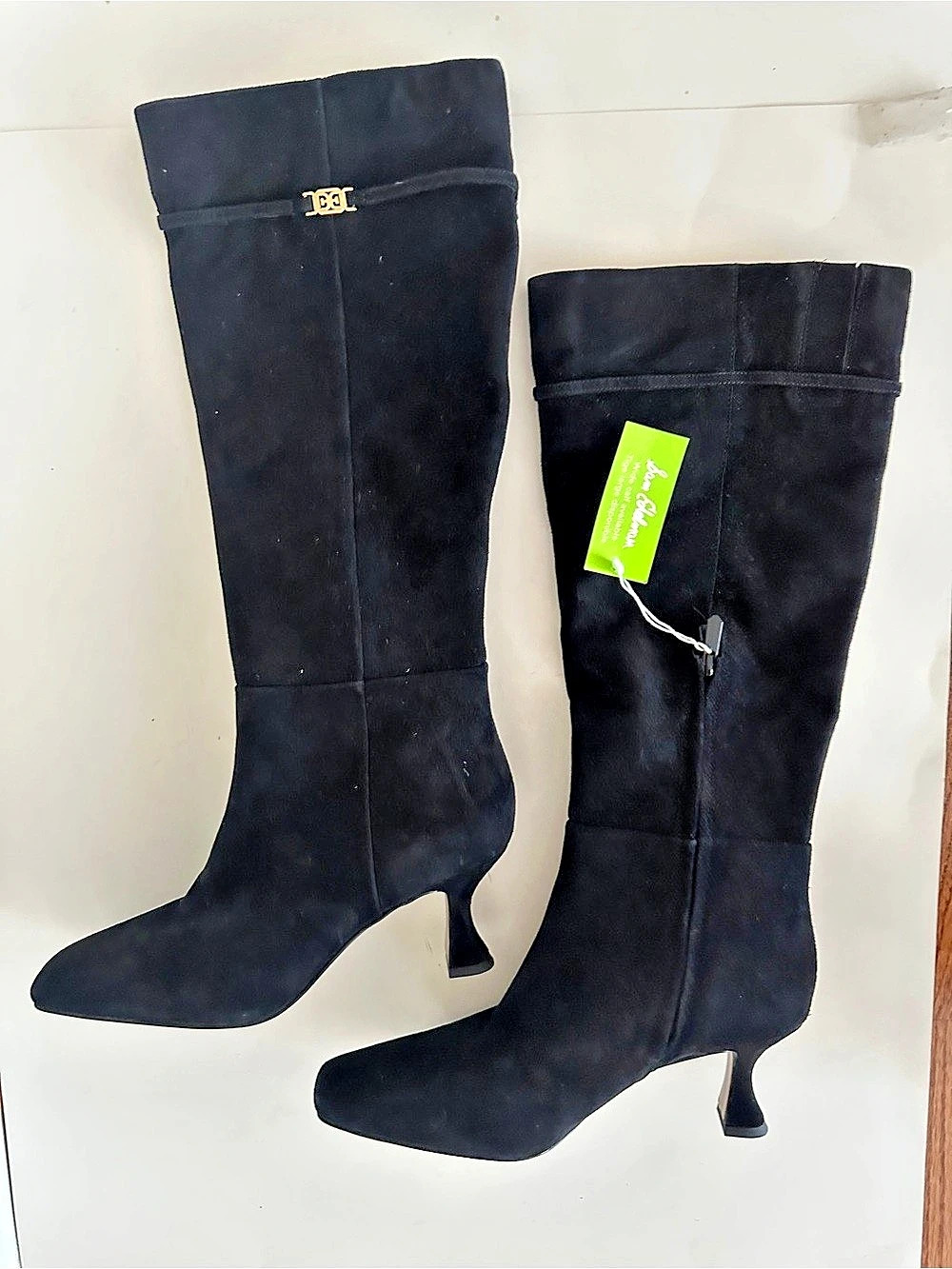 NWT Sam Edelman Lyla Black Suede Knee-High Kitten Heel Women's Boots, Sz 9.5